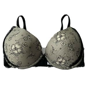 Lovable Nude Bra Black Lace Sz 36DD (14DD) Intimates Sexy Push Up Underwire